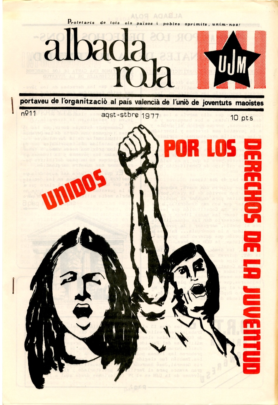 ALBADA ROJA, Periodico de las Juventudes Maosistas del Pais Valenciá. Legalización y democracia Ahora