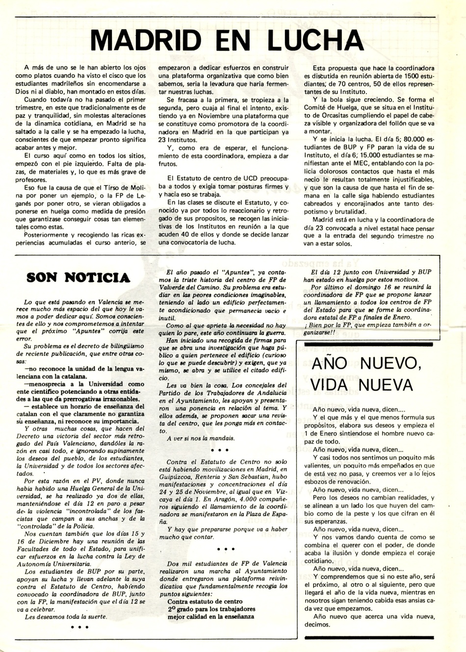 APUNTES BOLETIN ESTUDIANTIL, Union de Juventudes Maoistas, ORT UJM, No a la Selectividad, Huelga contra la Selectividad