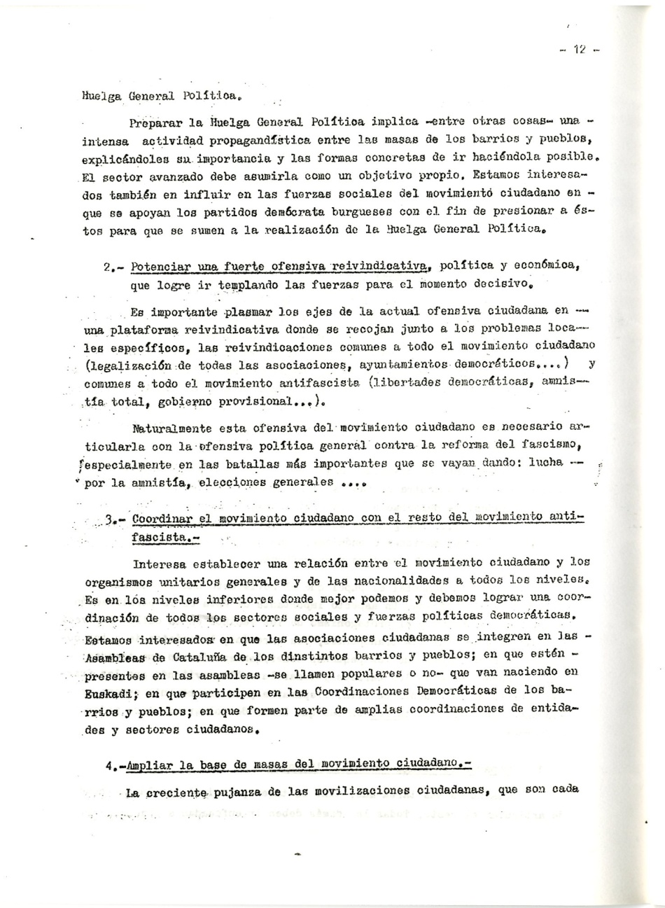 Los comunistas en la lucha ciudadana. Secretaria del Movimiento Ciudadano de la Organización Revolucionaria de Los Trabajadores (O.R.T.). Lucha Ciudadana y alternativa Democrática y Unitaria. La lucha por un ayuntamiento democrático. La ciudad como lugar de explotación del Gran Capital. Por la República