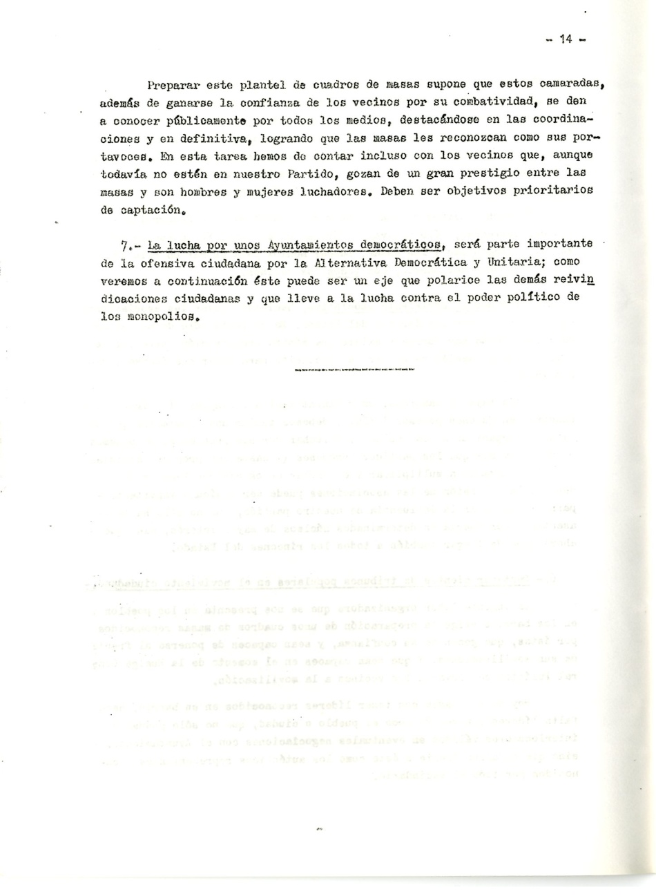 Los comunistas en la lucha ciudadana. Secretaria del Movimiento Ciudadano de la Organización Revolucionaria de Los Trabajadores (O.R.T.). Lucha Ciudadana y alternativa Democrática y Unitaria. La lucha por un ayuntamiento democrático. La ciudad como lugar de explotación del Gran Capital. Por la República