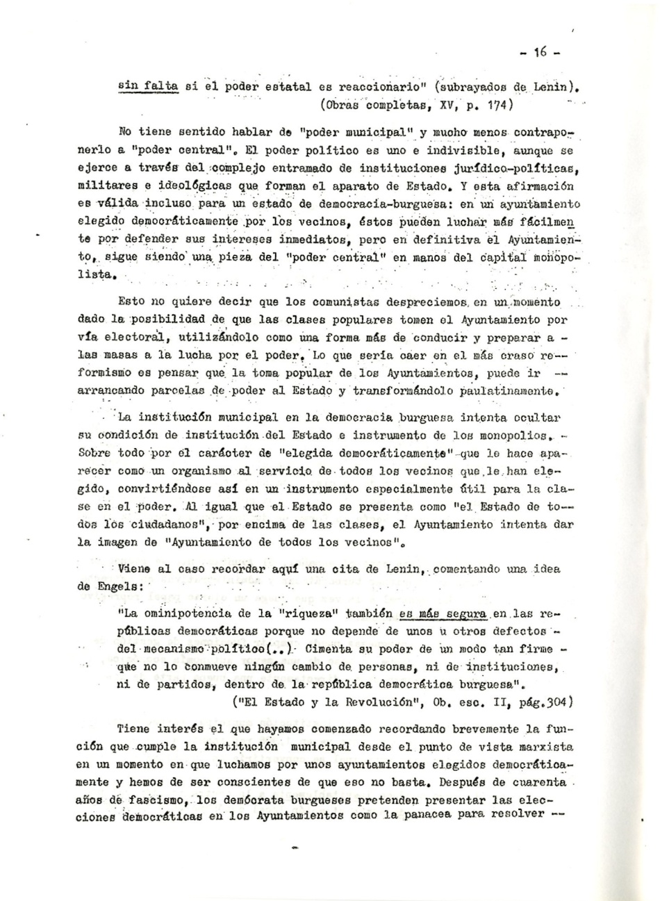 Los comunistas en la lucha ciudadana. Secretaria del Movimiento Ciudadano de la Organización Revolucionaria de Los Trabajadores (O.R.T.). Lucha Ciudadana y alternativa Democrática y Unitaria. La lucha por un ayuntamiento democrático. La ciudad como lugar de explotación del Gran Capital. Por la República
