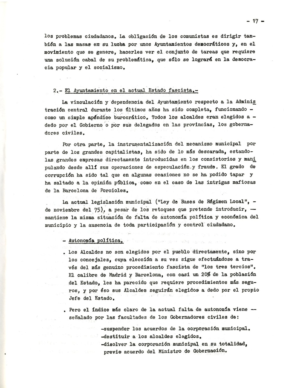 Los comunistas en la lucha ciudadana. Secretaria del Movimiento Ciudadano de la Organización Revolucionaria de Los Trabajadores (O.R.T.). Lucha Ciudadana y alternativa Democrática y Unitaria. La lucha por un ayuntamiento democrático. La ciudad como lugar de explotación del Gran Capital. Por la República