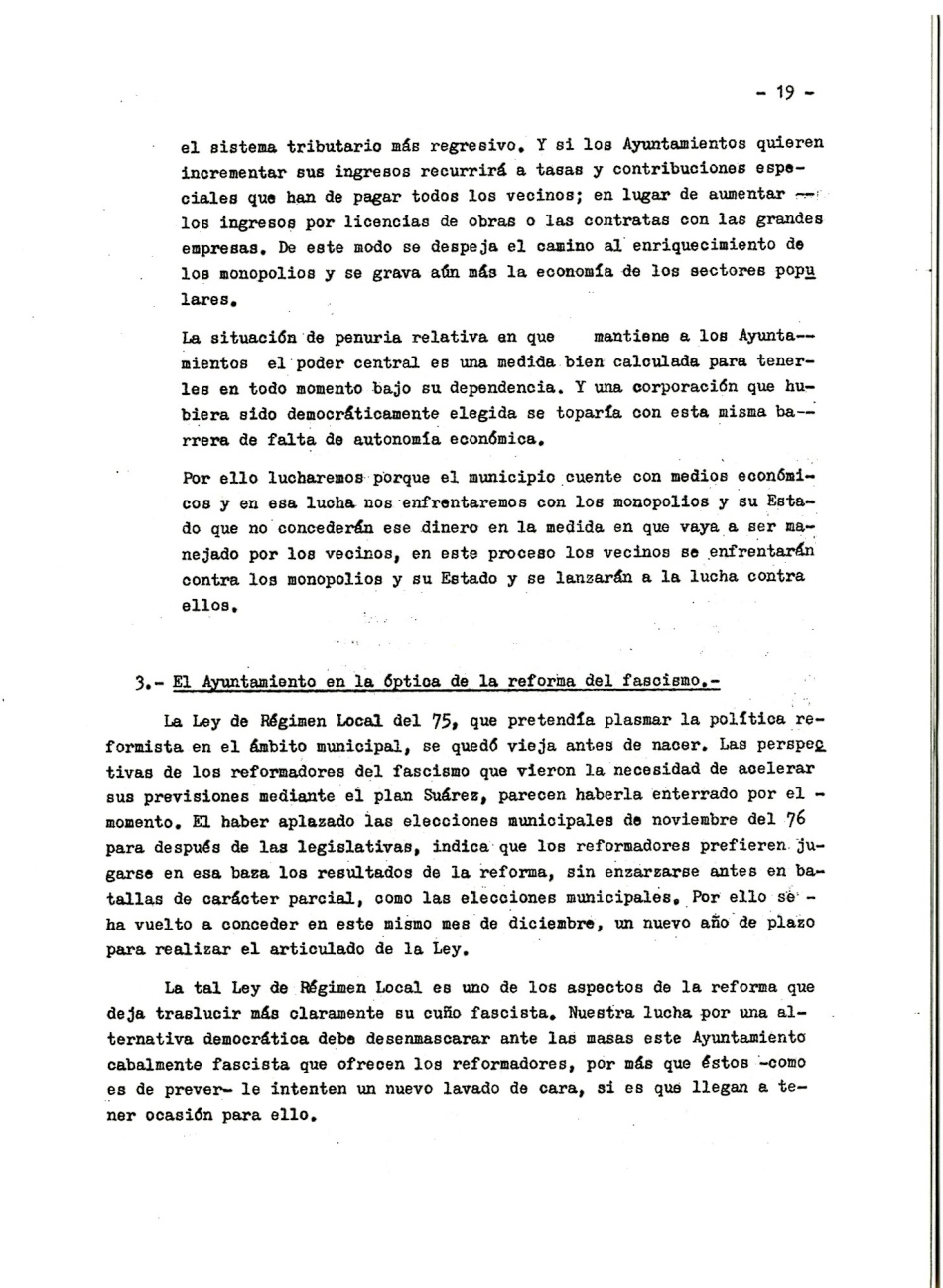 Los comunistas en la lucha ciudadana. Secretaria del Movimiento Ciudadano de la Organización Revolucionaria de Los Trabajadores (O.R.T.). Lucha Ciudadana y alternativa Democrática y Unitaria. La lucha por un ayuntamiento democrático. La ciudad como lugar de explotación del Gran Capital. Por la República