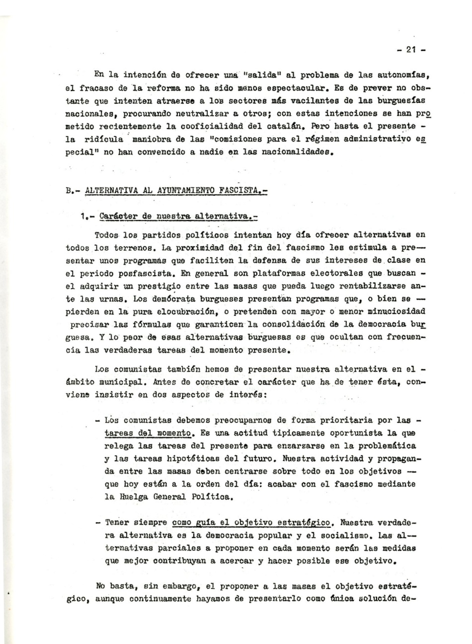 Los comunistas en la lucha ciudadana. Secretaria del Movimiento Ciudadano de la Organización Revolucionaria de Los Trabajadores (O.R.T.). Lucha Ciudadana y alternativa Democrática y Unitaria. La lucha por un ayuntamiento democrático. La ciudad como lugar de explotación del Gran Capital. Por la República