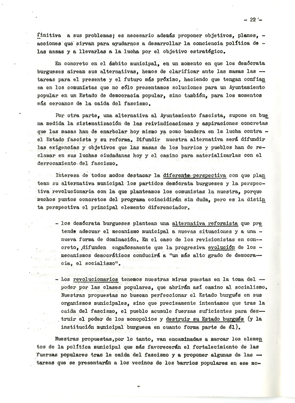 Los comunistas en la lucha ciudadana. Secretaria del Movimiento Ciudadano de la Organización Revolucionaria de Los Trabajadores (O.R.T.). Lucha Ciudadana y alternativa Democrática y Unitaria. La lucha por un ayuntamiento democrático. La ciudad como lugar de explotación del Gran Capital. Por la República