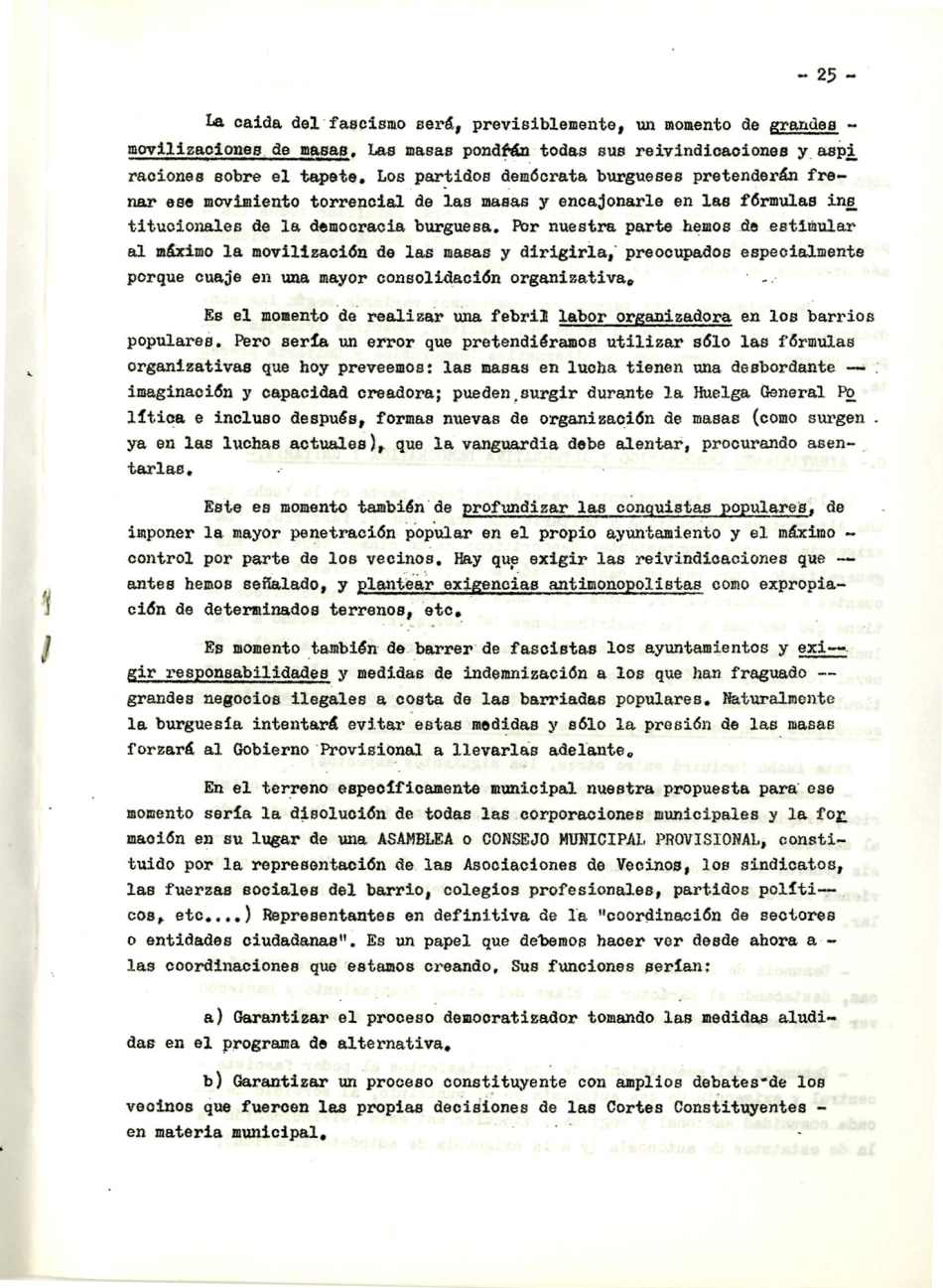 Los comunistas en la lucha ciudadana. Secretaria del Movimiento Ciudadano de la Organización Revolucionaria de Los Trabajadores (O.R.T.). Lucha Ciudadana y alternativa Democrática y Unitaria. La lucha por un ayuntamiento democrático. La ciudad como lugar de explotación del Gran Capital. Por la República