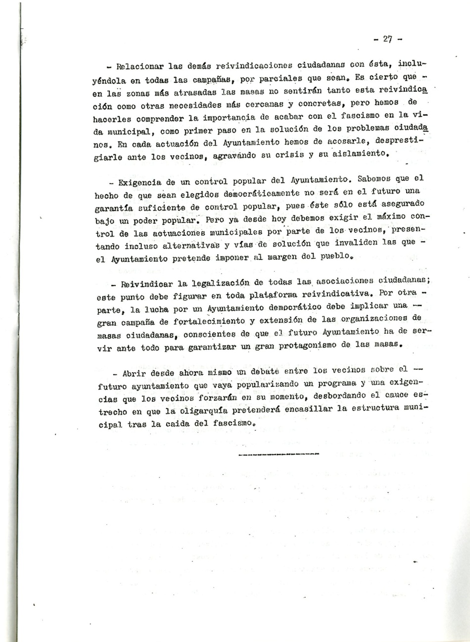 Los comunistas en la lucha ciudadana. Secretaria del Movimiento Ciudadano de la Organización Revolucionaria de Los Trabajadores (O.R.T.). Lucha Ciudadana y alternativa Democrática y Unitaria. La lucha por un ayuntamiento democrático. La ciudad como lugar de explotación del Gran Capital. Por la República